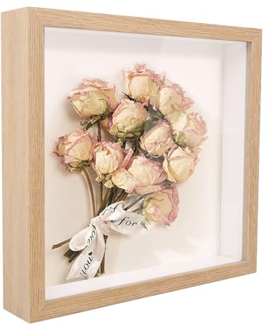 Cadre Profond 20x20 cm Cadre Vitrine Cadre 3D pour Photos Bouquet de Mariage et Décoration DIY (Couleur du Bois)