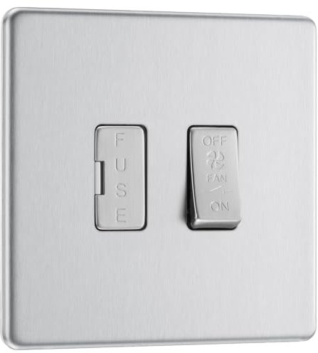 British General Electrical FBS15F Nexus Flatplate Screwless Brushed Steel 10ax Plate Fan Isolator Switch