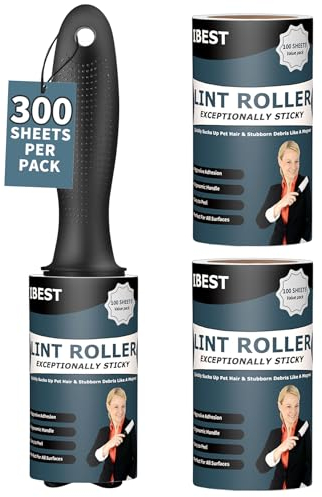 iBest UK Lint Rollers For Pet Hair, Clothes, Carpet | Sticky Flint Fluff Dust Lint Remover | Pack of 3 Reusable Refills (300 Sheets)