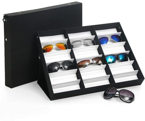 Youyijia 18 Slot Sunglass Storage Case Display Organizer with Folding Lid