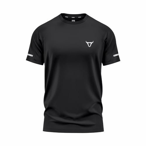 Mens Short Sleeve T-Shirts Workout Athletic Fit Moisture Wicking Fast Drying Reflective Logo Sports T-Shirts Tops Black