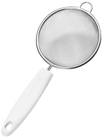 Stainless Steel Fat Skimmer Spoon, Fine Mesh Food Strainer for Grease, Gravy and Foam, Hot Pot Metal Flat Cooking Skimmer Ladle Colander with Handle Food Strainer Kitchen Tools(S)