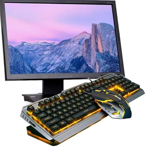 jojofuny Gaming Keyboard and Mouse Set Usb Mechanical Keyboard and Mouse Led Backlit Ergonomic Hand Feeling Keys Metal Panel Multimedia Shortcuts for Gaming and Daily Use
