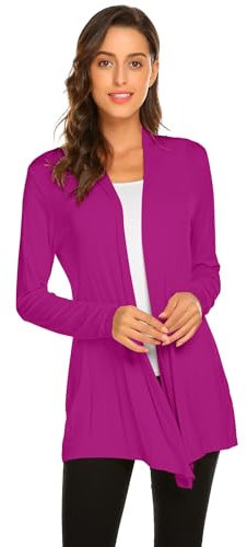 Newchoice Cardigan da donna casual leggero a maniche lunghe, morbido drappeggio, aperto sul davanti, autunnale (S-3XL), Rosa fucsia, M