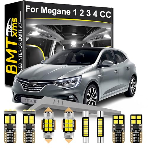 BMT xms Kit d'éclairage LED intérieur pour voiture - Remplacement pour Renault Megane 1 2 3 4 CC Hatch Estate Coupe Saloon 1995-2024, éclairage intérieur blanc 6000K, 12 pièces