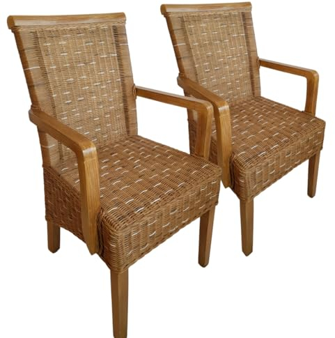 Amago home Esszimmer Stühle Set mit Armlehnen 2 Stück Rattanstuhl Perth Capuccino Korbstuhl Sessel nachhaltig Farbe ohne Sitzkissen