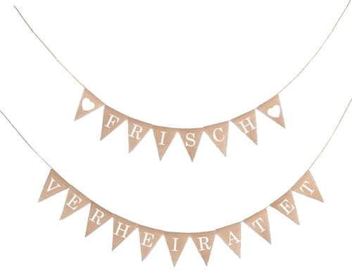 SILARLAIT Girlande Hochzeit Vintage Jute, 8M Wimpelkette Hochzeit Vintage Frisch Verheiratet, Wimpelkette Leinen für Innen- und Außendekoration, Hochzeitsgirlande Hochzeitsdeko