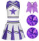 XFOZDM Cheerleader Kostüm Kinder Kleid Mädchen Cheer Uniform Mit Pompoms Und Kopfschmuck Outfit für Faschingskostüme Halloween Karneval Volett 150