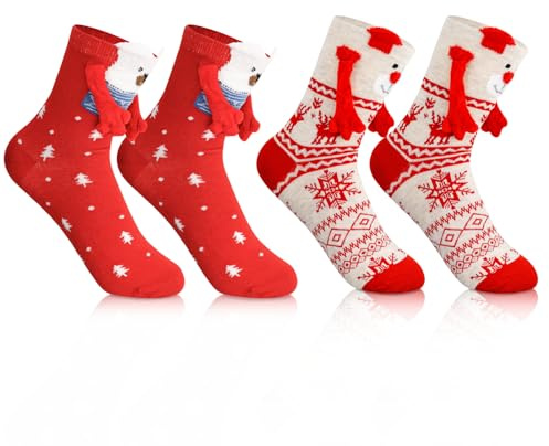 2 Paar Weihnachtssocken mit Magnetarmen, Lustige Magnetische Socken mit Händen Hand in Hand Holding Socks, Magnetische Weihnachten Socken, Freundschaftssocken Magnetsocken, 3D Puppe Pärchensocken