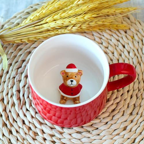 DIKARIYA Tasse de Noël 3D 350ml Avec Ours, Mug Mignon Hiver Café Thé, Cadeau Original pour Femme Fille Maitresse Nounou Amie Enfant