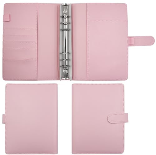 Gebrazy A5 Binder Notizbuch, PU Leder A5S Ringbuch Abdeckung 6 Löcher Binder Notizbuch(Innenpapier Nicht enthalten) für A5 Füllpapier (Pink)