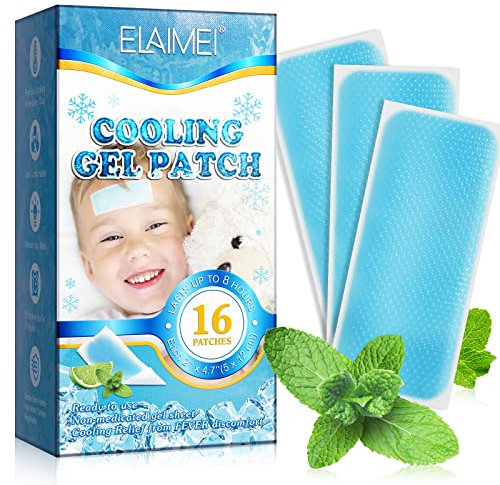 16 Sheets Cooling Fever Patch for Kids,Cooling Forehead Strips Cooling Gel Pads for Baby Children Adult, Forehead Fever Cool Pads