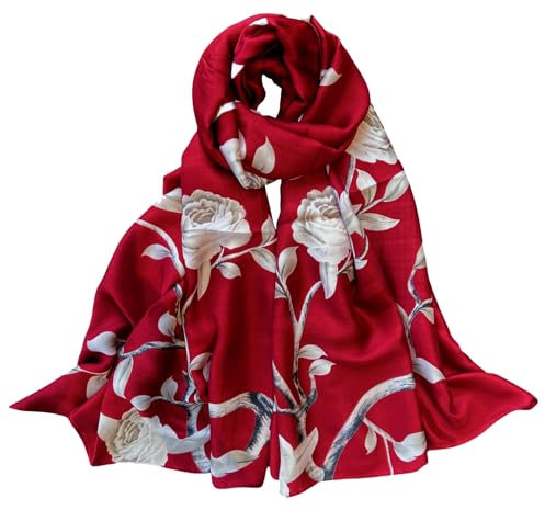 MEDUOLA Femmes Soie Foulards La Mode élégant Echarpes Extensible Doux Châle (Roses Rouge)