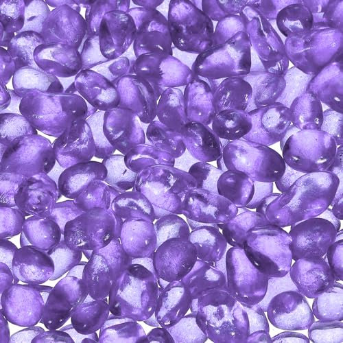sourcing map Glass Stones, 453g/1 lbs Glass Pebbles Marbles Artificial Beads Gem Stones for Display Vase Filler Terrarium Flowerpot Decoration (5-9 MM, Purple)