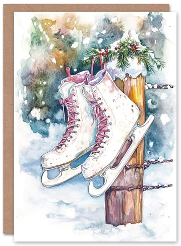 Artery8 Hanging Ice Skates Winter Snow Blank For Him Or Her Art Xmas Festive Christmas Card