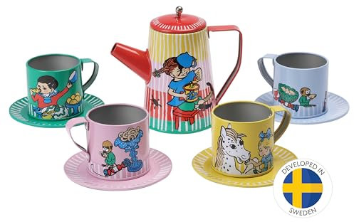 Pippi Kinderservice Spielzeug – Kaffee-Set für Kinder bestehend aus 10 Teilen – Rollenspiel Spielzeug – Offiziell Lizenziertes Pippi-Langstrumpf- Produkt – Perfekt für Kinder ab 3 Jahren