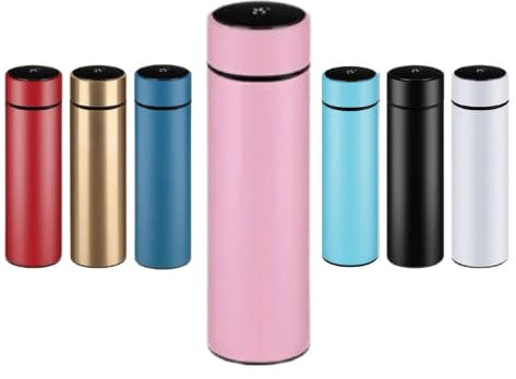 Botella termo 500 ml con Display LED Táctil de Acero Inoxidable | Mantiene la temperatura hasta 12 horas Calor/Frío (Rosa)
