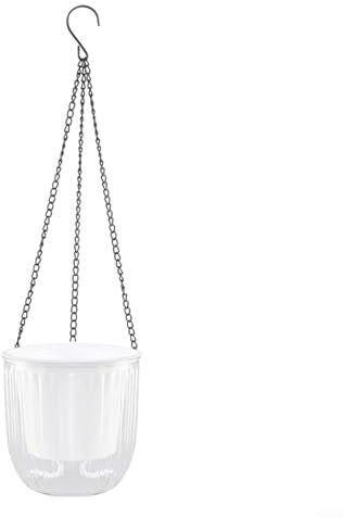Set di 2 vasi da fiori sospesi con irrigazione automatica per interni ed esterni, con indicatore del livello dell'acqua, moderni cesti appesi bianchi con sistema di drenaggio e catene (piccolo)