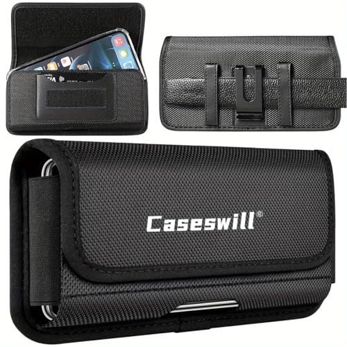 Caseswill Rugged Nylon Holster Compatible with Samsung Galaxy A07 A17 A06 A16 A26 A36 A56 A15 A25 A35 A55 A04 A04S A14 A24 A34 A54 A13 A23 A33 A53 A73 Models, Cell Phone Belt Holder for Men, Black
