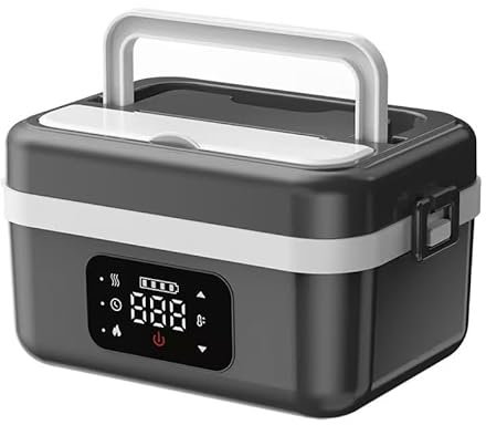 Kwoxet Fiambrera Electrica 1000ML Sin Cables | Calentador de Comida Portátil con Batería 16000mAh USB-C | 6 Temperaturas, Temporizador, Mantenimiento Calor | Para Oficina,Obra,Coche