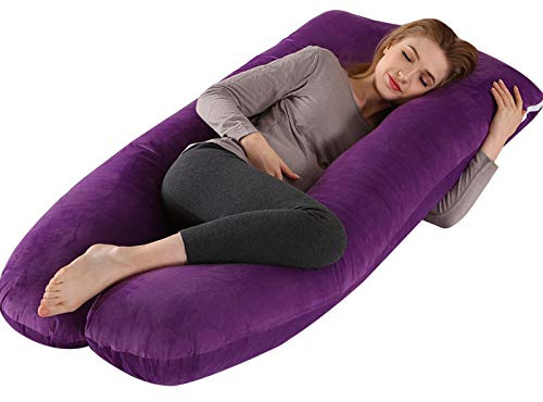 SWZEC Chillow Ergonomique Coussin Coussin de Grossesse U - Oreiller de Maternité en Velours Amovible pour Femme Enceinte - Coussin d'allaitement Confortable et Soutien pour Dormir