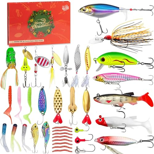 Angeln Adventskalender 2026 Männer, 24 Tage Angelkalender Weihnachtskalender Fishing Set,Fishing Advent Calendar 2026 for Men,24 Days Fishing Lures Set for Fisher Adult Men, 2026 Xmas Surprise Gift