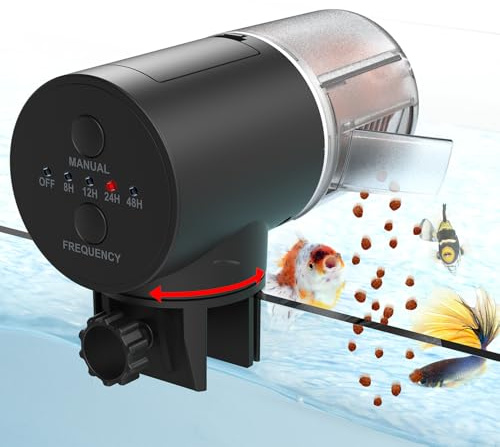 Automatisk Fiskmatardispenser för Akvarium Stor Kapacitet, Svart | Batteridriven Matmatningstimer med Digital Skärm för Flingor Pellets Sköldpadda Fiskmatare Tillbehör, Batterier
