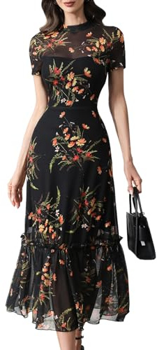 GothDark Women's Summer Maxi Dress Floral Mesh Party Wedding Guest Dress