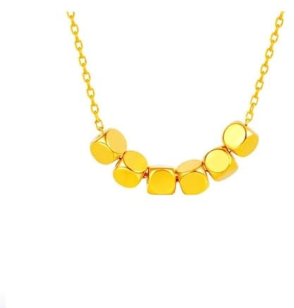 Tolldek Gelbgold 24K Au999 Halskette für Damen, Rechteck Kugel Anhänger Damenkette, 999 Gold Kette Frauen Echtschmuck Allergiefrei