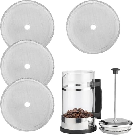 4er-Pack Ersatzfilter aus Edelstahl für French Press, 4-Zoll Wiederverwendbares Cafetiere Filter Mesh Passend 34oz / 1000ml Kaffee- und Teebereiter