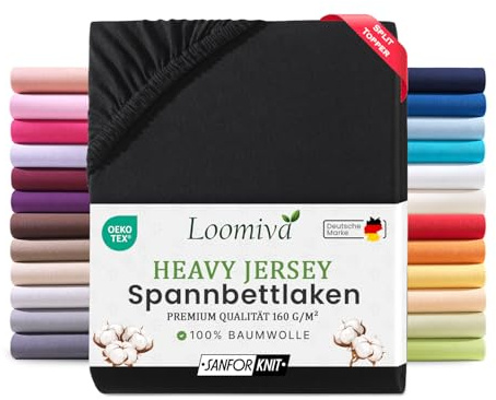 Exclusive Split Topper Spannbettlaken Bettlaken für Matratzen bis 15cm | 160 g/m² Qualität | Öko-TEX® Standard 100 | 100% Baumwolle | 180-200x200+15 cm | Schwarz