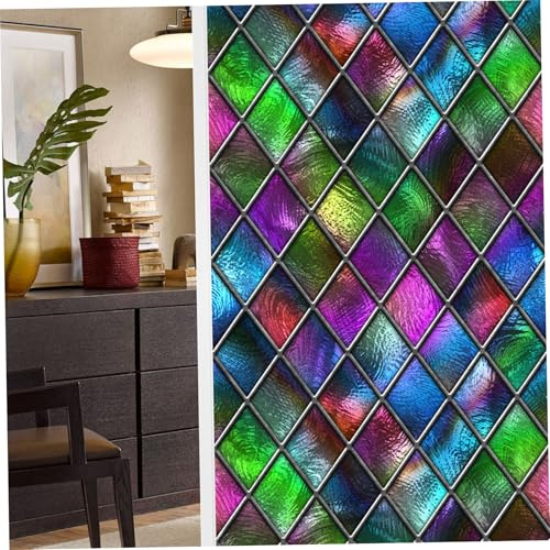 Fenster-Sichtschutzfolie, 99 x 45 cm, statisch haftende Fenster-Sichtschutzfolie, Buntglas, violett, blau, Nicht klebend, statisch, für Glastüren, Badezimmer, Zuhause, Outdoor-Ornamente