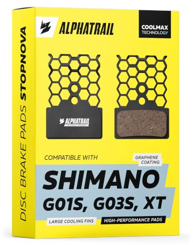 Alphatrail Coolmax Pastillas Freno para Shimano G03S G01S | XT M8100 SLX M7100 Deore M6100 XTR M9000 | Aletas Graphene-Coating contra Fading y Calor | Pastillas orgánicas MTB