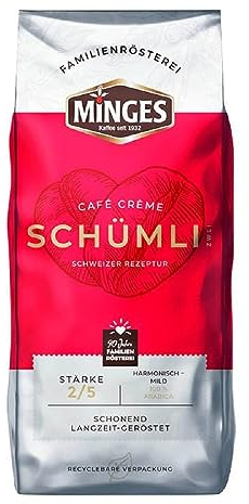 Minges Café Crème Schümli 2, toda granos, aroma de Soft Pack, 1000 g, 1er Pack (1 x 1 kg)