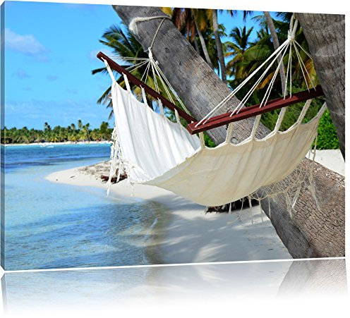 Pixxprint Malediven Palme Strand Sonne Bild, Größe: 120x80cm, Leinwandbild, fertig gespannt, Wandbild, Dekoration, Kunstdruck, kein Poster