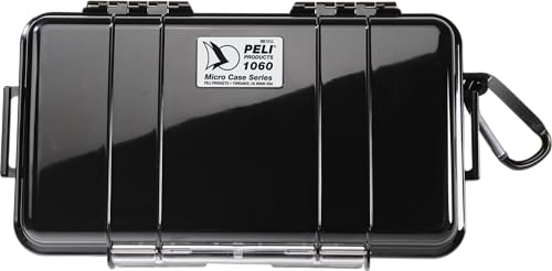 PELI 1060 Micro Case, Schwarz mit schwarzer Einlage, wasserdicht, stoßfest, mit Karabiner