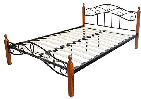 Homestyle4u 1207, Metallbett 160x200 mit Lattenrost Braun Schwarz Bettrahmen Bettgestell Holz Metall