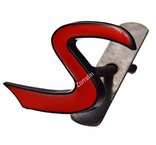 Metal Black Outlining Red S Lettering Front Grille Grill Chrome w/Mount Emblem Badge for MINI Cooper R53 R55 R56 F56