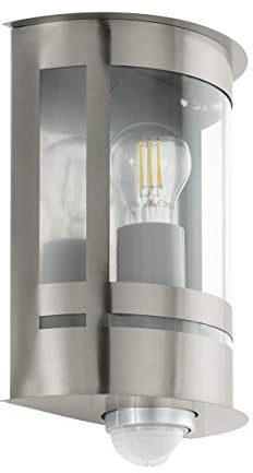 EGLO Außen-Wandlampe Tribano, 1 flammige Außenleuchte inkl. Bewegungsmelder, Sensor-Wandleuchte aus verzinktem Stahl, Edelstahl und Kunststoff, Farbe: Silber, Fassung: E27, IP44