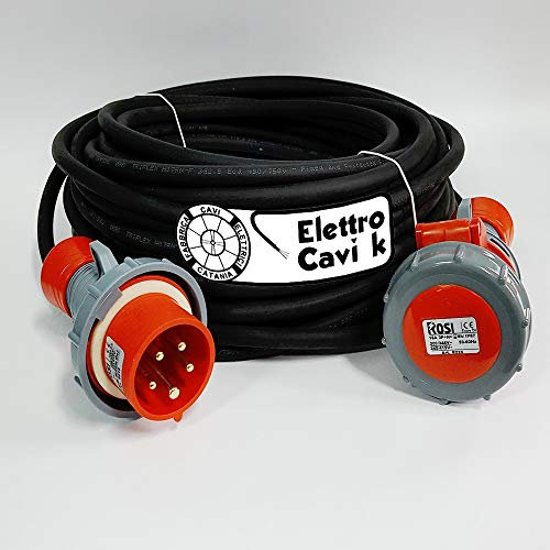 ® ELETTRO CAVI K - PROLUNGA ELETTRICA INDUSTRIALE 10 METRI PROFESSIONALE CAVO H07RN-F 5G2.5 MM² 5 POLI CAMPER CAMPEGGIO CANTIERE BARCA SPINA E PRESA 3P+N+T IP67 16 A 380 V PORTATA 7 KW