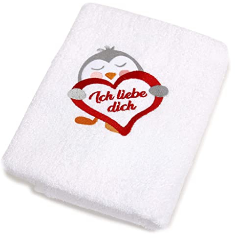 Abc Casa weißes Handtuch mit Pinguin und Herz Ich Liebe Dich-romantische Geschenke zum Geburtstag, Jahrestag, Hochzeitstag, Valentinstag, Muttertag, Vatertag für männer oder für Frauen