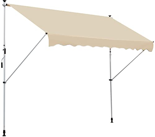Outsunny Toldo Manual Retráctil 3x1,5 m Toldo Exterior Terraza Enrollable Altura Ajustable con Manivela 170-280 cm Sin Taladro para Balcón Jardín Beige