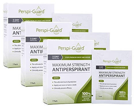 Perspi-Guard Maximum Strength Antiperspirant Wipes 21-Pack - 3 x 7pk Individually-Wrapped Antiperspirant Wipes for Women and Men - Effective Protection Against Excessive Sweating and Odour