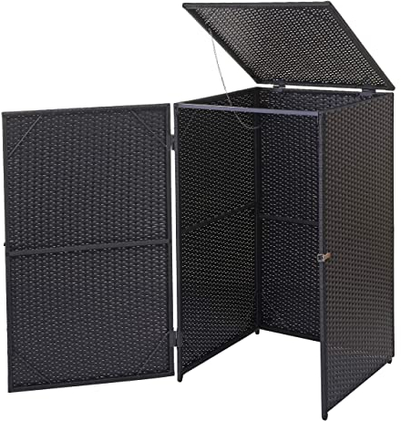 Mülltonnenverkleidung HWC-E25, Mülltonnenbox Mülltonnenabdeckung, Poly-Rattan 120l - schwarz