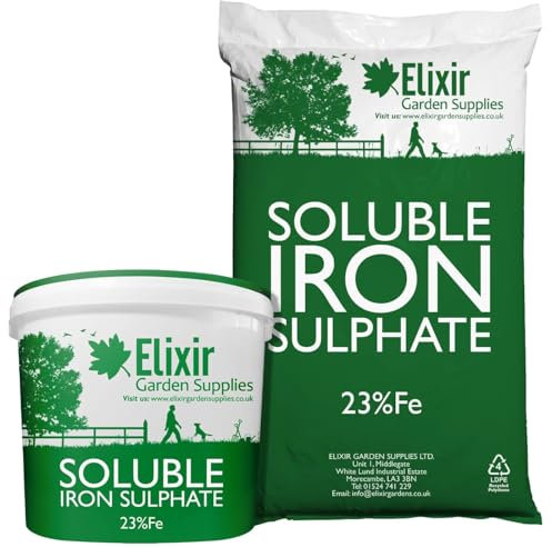 Elixir Gardens Soluble Sulphate of Iron 23% Fe Fertiliser | Lawn & Turf Treatment/Grass Green-Up | 500g-25kg Weights Available in Bags & Tubs | 5kg Bag | Makes up to 400 Litres of Liquid Feed
