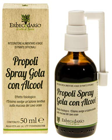 Propoli Spray Gola con alcool azione lenitiva sulle prime vie respiratorie 50ml, propoli con eucalipto erisimo e limone, spray mal di gola purificante - Made in Italy