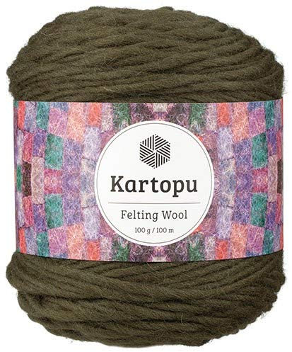 Filzwolle 100gr Knaul,uni+Color,100m Lauflänge, 100% Schurwolle, Mengen und Farbe frei wählbar (olivgrün 1403)