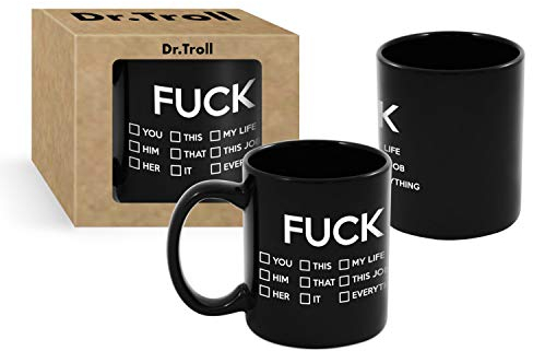 Dr. Troll Taza, Mug Divertida con el Texto Fuck y 9 Checkbox Distintos como You, This Job o Everything