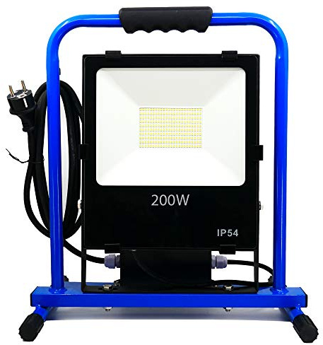KELI - Projecteur de chantier LED 200W Professionnel, Etanchéité IP54, 7500/15 000 Lumens, Multiprise 2 prises intégrées, Cable d'alimentation 3M H07RNF 3G1.5 (200 W)