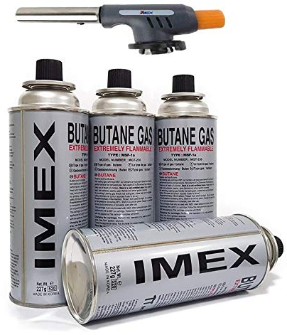 i-mex Imex Bunsenbrenner Lötbrenner Flambierer Piezo (Set mit 4 Gaskartusche)